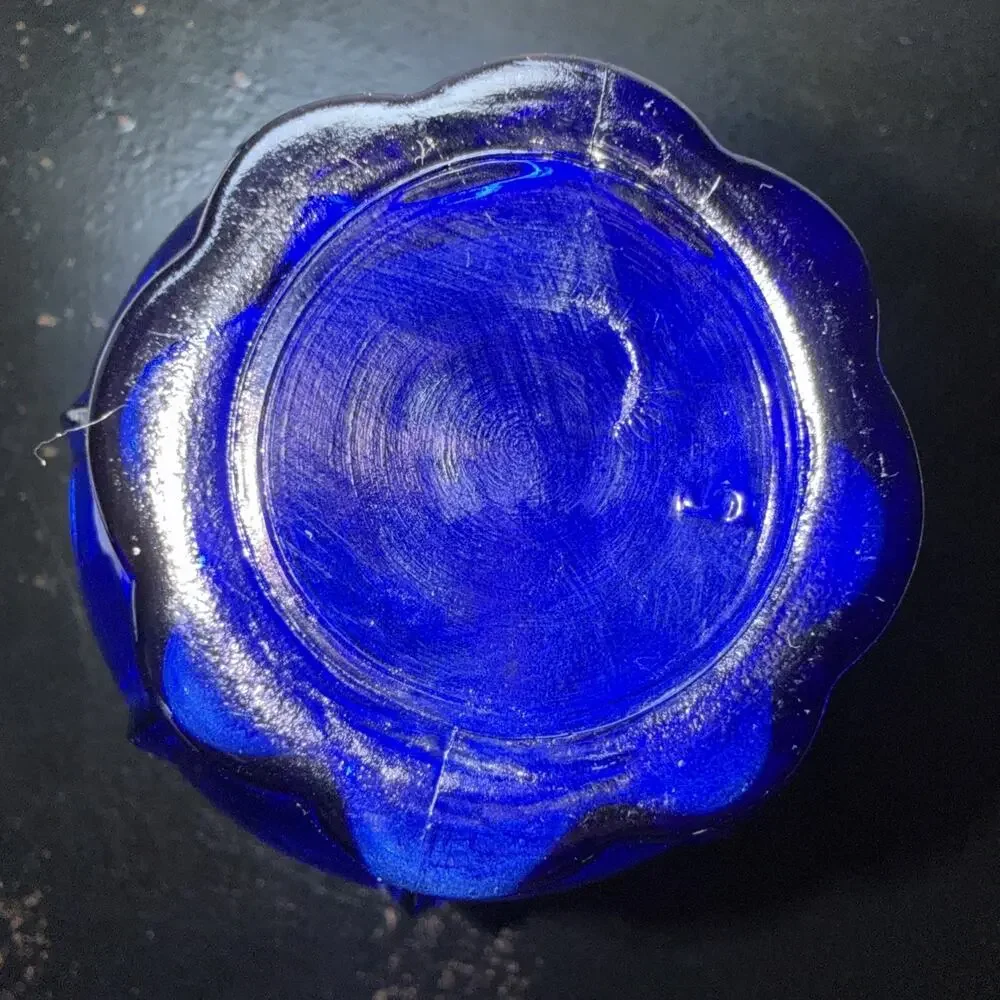 Vintage Cobalt Blue Glass Vase 6” Optic Panel MCM L.E. Smith Style Scallop Base